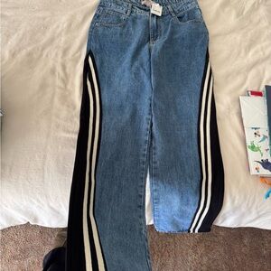 Chic Blue and Black Women's Flare Jeans